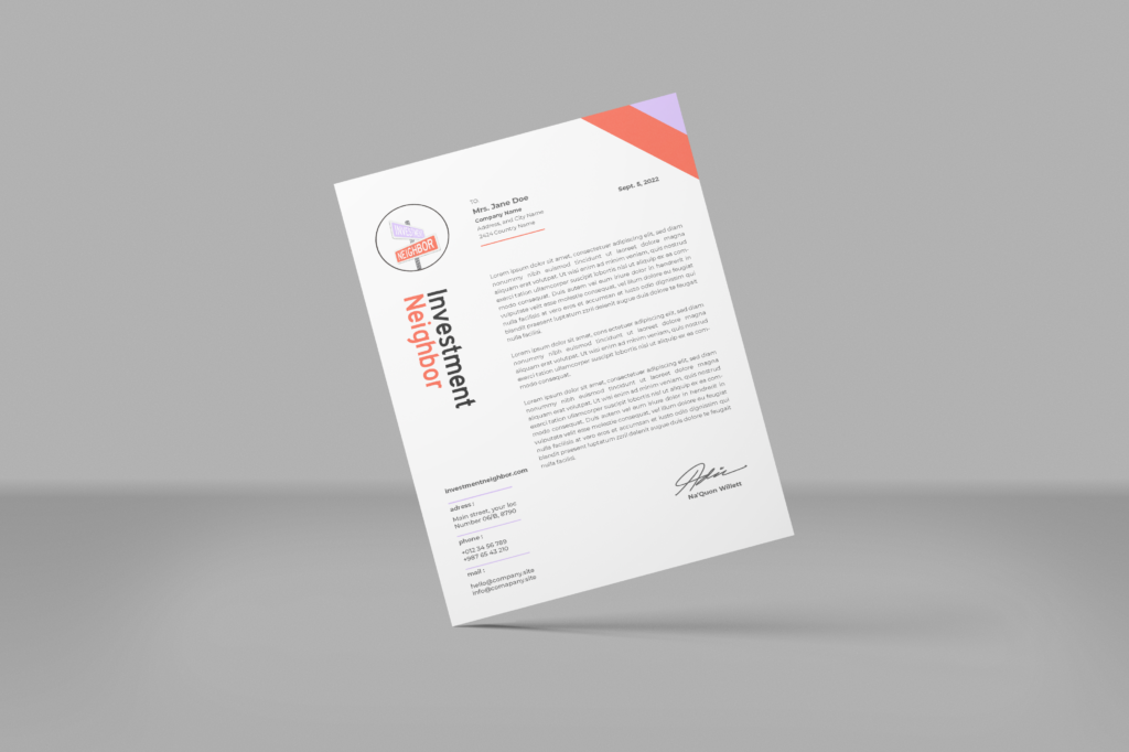 jennifer lynn design studio | design studio washington dc | design agency washington dc | social media agency | branding design | investment neighbor | letterhead design