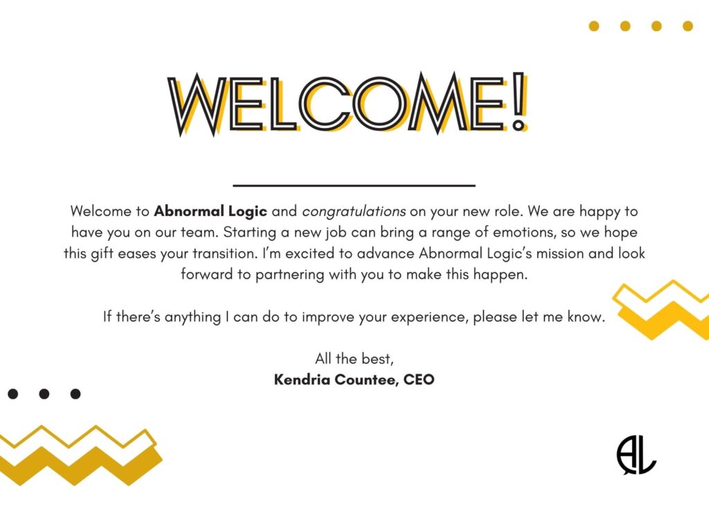 Welcome Card for New Employees by Jennifer Lynn Design Studio